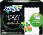 Swiffer Sweeper - Heavy-Duty - Dry Cloth Refill, Gain Scent, White - Trap + Lock with Deep Pockets - 20 Ct. (Pack of 2)