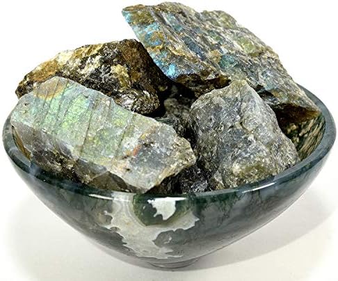 HQRP Labradorite Rough Stone Natural Spectrolite Crystal Cab Azure Flash Feldspar Mineral Rock for Carving from Madagascar - 5PCS