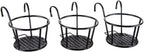 HowRU Iron Art Hanging Baskets Flower Pot Holder - Over The Rail Metal Fence Planters - Pack of 3 - Black