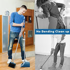 Standing Dustpan and Broom Set with 52" Long Extendable Handle for Home, Indoor, Kitchen Room Office Lobby Floor Cleaning