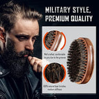 BFWood Boar Bristle Beard Brush - Black Wood Walnut Military Style, Men's Wooden Mustache Brush