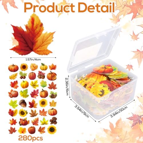 280pcs Autumn Edible Cake Decorations, Sticky Rice Paper Material Edible Fall Themed Cupcake Topper Include Maple Leaf Pumpkin Sunflower Hazelnut Acorns Patterns for Baking Food(40 Styles)