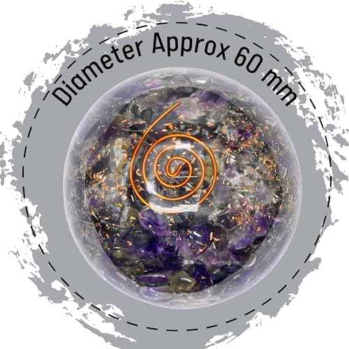Amazing Gemstone 2.5" Amethyst Orgonite Orgone Crystal Sphere Ball with Stand - Meditation Crystal Ball for Witchcraft and Decorative Balls - Premium Gemstone Sphere Balls