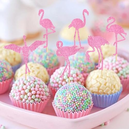 24Pcs Flamingo Cupcake Toppers Tropical Flamingo Summer Hawaii Theme Party Birthday Wedding Party Cake Decorative Supplies