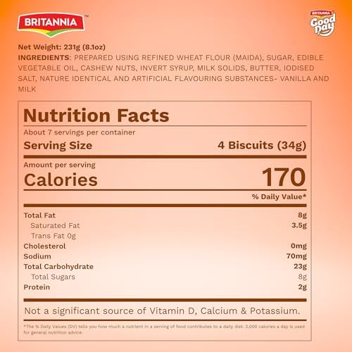 Britannia Good Day Cashew Cookies, 231g (8.1 oz) – Crunchy Cashew Biscuits, Perfect Tea-Time & Anytime Snack