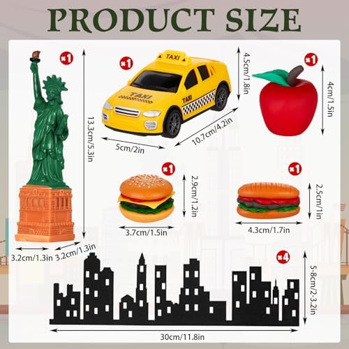 9 Pcs New York Cake Decorations New York Party Decorations Mini Statue of Liberty Yellow Taxi Apple Skyscraper Borders Hot Dogs for American Theme Party Birthday NYC Souvenirs Gift