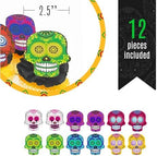 Large Edible Sugar Skulls Assorted Set of 12 - Wafer Cake & Cupcake Toppers - edible sugar skulls for cake decorating - Dia De Los Muertos & Halloween cupcake toppers