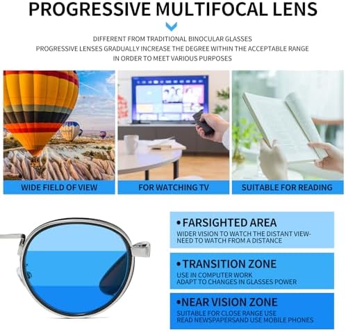 JOLLYNOVA HD7 Progressive Multifocal Reading Glasses CC530, No-Line Readers, Blue Light Blocking, Near to Far Vision