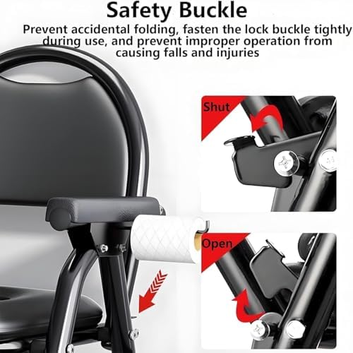 4 in 1 Folding Bedside Commode Chair for Elderly with Arms and Back,Adjustable Height Raised Toilet Seat with Handles,Adults Potty Chair for shower chair,Foldable and installation-free(Black)