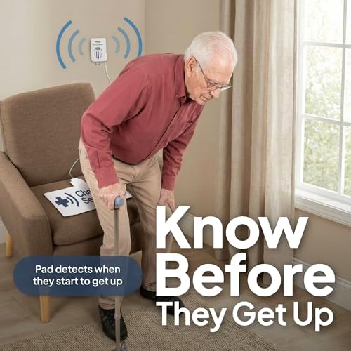 Smart Caregiver Fall Prevention Monitor and Weight Sensing Chair Pad - Alerts Caregiver When They Get Up from Chair - Chair Exit Alert for Elderly - 1 Year Warranty