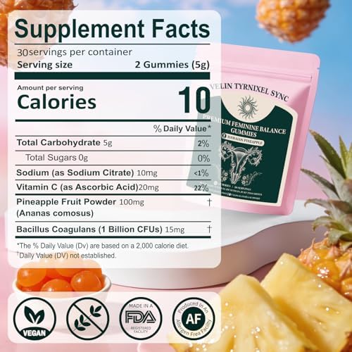 Probiotic Gummies for Women - Vital Prebiotic Source for Feminine Health, pH Balance & Odor Control - Vegan Daily Digestive & Immune Support, Pineapple Flavor, Sugar-Free, 60 Count