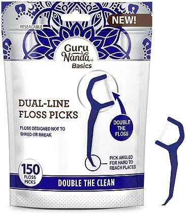 GuruNanda Dual Line Floss Picks (150 ct) & Interdental Picks (100 ct) - Double-Threaded Dyneema Floss with Angled Pick & Super Soft Rubber Bristles for Effective Plaque Removal