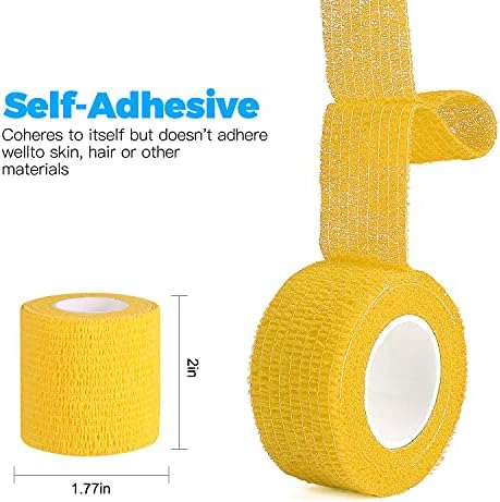 Bandage Wrap 8 Pack 2”x 5 Yards Self Adhesive Bandage Wrap Breathable Cohesive Bandage Wrap Rolls Athletic Elastic Self Adherent Wrap for Sports Injury,Wrist, Knee, Ankle Sprains and Swelling(Yellow)
