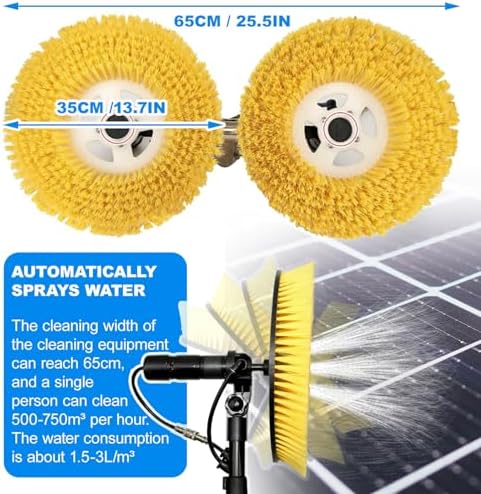 Solar Panel Electric Cleaning Tool, House Water Fed Pole Kit,Photovoltaic Panel Electric Cleaning Brush,Dual Brush Heads - 360° Counter-Rotating,with Water Pump + 20m Water Hose,3.5m