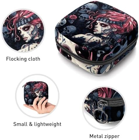 Dark Punk Menstrual Pad Purse for School, Tampons Collect Pouch for Women Girls, Soft Sanitary Napkin Disposal Bags