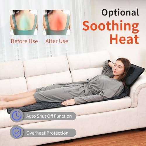 Full Body Massage Mat with Heat Detachable Neck Pillow Vibration Massage Pad with 10 Motors 9 Speeds 9 Modes for Neck Back Pain, Gifts for Men Women at Home Office Use