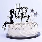 Elegant lady Happy Birthday Cake Topper Queen Birthday Cake Topper Acrylic Durable Cake Party Decoration High Heels Lady Girl/Women Party Cupcake toppers