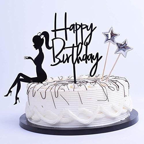 Elegant lady Happy Birthday Cake Topper Queen Birthday Cake Topper Acrylic Durable Cake Party Decoration High Heels Lady Girl/Women Party Cupcake toppers