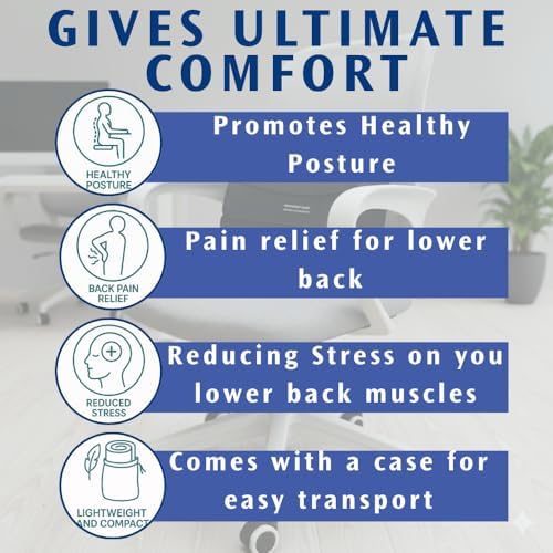 Travel Pro Self-Inflatable Foam Filled Lumbar Cushion Pillow for Airplane Travel, Cars, and Office Chairs and Provides Lumbar Support, Ergonomic Design Adjustable Firmness Carrying Bag