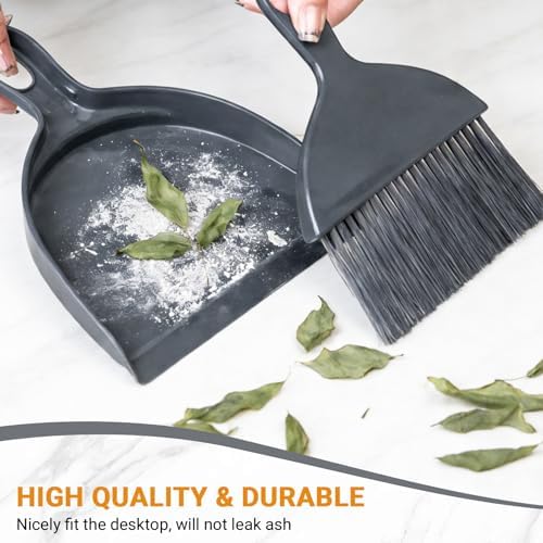 THINKLEARN 2PCS Small Dust Pan and Brush Set, Mini Broom and Dustpan Set, Compact and Hand Broom Combo Set for Cleaning, Dark Gray