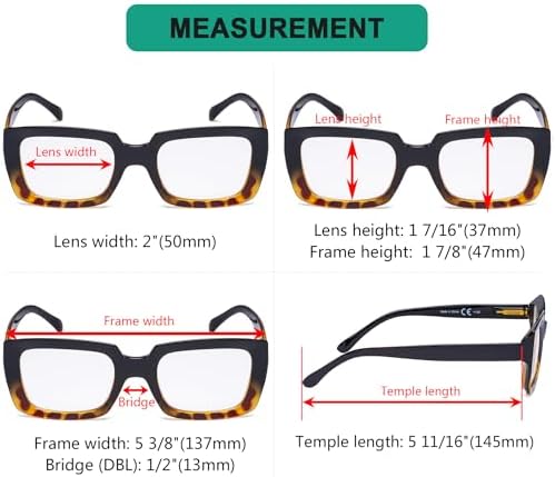 Eyekepper Stylish Reading Glasses Women - Oversized Square Readers Black/Tortoise +2.00