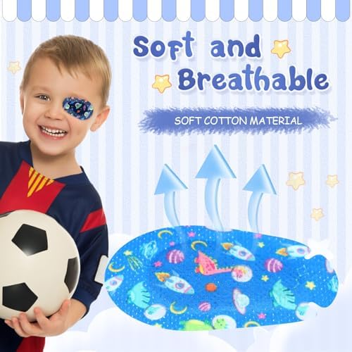 Copkim 100 Pcs Adhesive Eye Patches for Kids Boys 20 Styles Breathable Boy Eye Patch Bulk Light Blocking Cotton Adhesive Bandages for Toddler Boys, 3 x 2 Inch