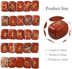 Pack of 25 Rune Stones Engraved Pagan Lettering, Irregular Tumbled Stone Set with Golden Elder Futhark Alphabet for Crystal Divination Wicca and Reiki Healing, Red Jasper