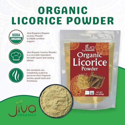 JIVA Organic Licorice Root Powder 7 Ounce - Glycyrrhiza glabra - Mulethi - Yashtimadhu - Non-GMO