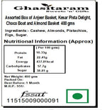 Ghasitaram Gifts Diwali Gifts Sweets - Assorted Box of Anjeer Basket, Kesar Pista Delight, Choco Boat and Almond Basket, 400g