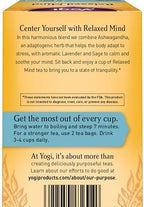 Yogi Tea Relaxed Mind Tea - 16 Bags per Pack (4 Packs) - Relaxing, Calming Organic Tea for Stress Support - Includes Ashwagandha Root, Sage Leaf, Lavender Flower, Peppermint Leaf & More