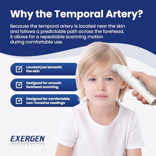Exergen TAT-2000C Temporal Artery Thermometer – Temporal Thermometer for Kids, Newborns & Adults, Soft Glow Display, Silent Mode, 9V Battery Included