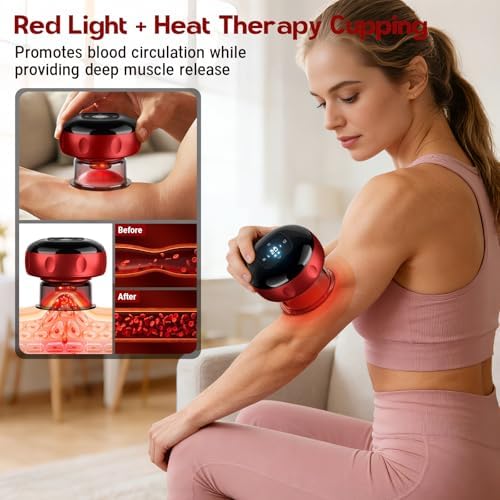 7-in-1 Smart Cupping Therapy Massager. Red Light Cupping Therapy Set with 2 Modes for Targeted Pain Relief, Muscle Soreness,Tighter Skin,Cupping Kit with 12 Levels Suction and Heat,1 Pack cupping set