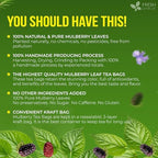 FreshDrinkUS, Premium 120 Mulberry Leaf Tea Bags, 100% Natural & Pure from Mulberry Leaves. Loose Leaf Herbal Tea. Made with Natural Material Tea Bags. No Sugar, No Caffeine, No Gluten, Vegan.