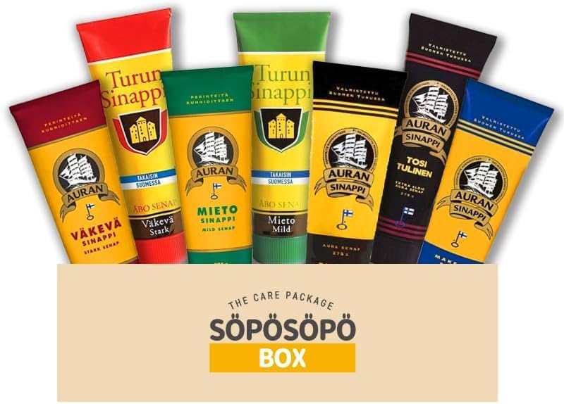 Turun & Auran Mustard 275g (Pack of 6) - Pick Any 6 Tubes from Many Flavors Finnish Mustard Mix Set in a Söpösöpö Box SOPOSOPO