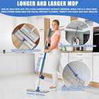Self Wringing Microfiber Flat Mop and Bucket System with 16.5" Large Head and 55" Long Handle for Floor Wall Cleaning, 5 Microfiber Pads and Foldable Bucket, Wet and Dry