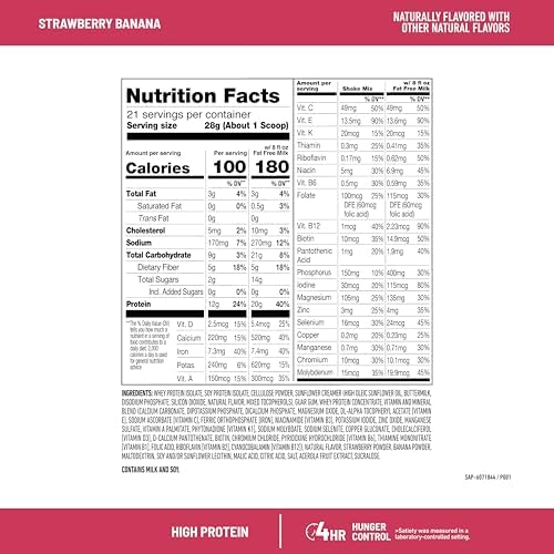SlimFast High Protein Smoothie Mix Plus Fruit Powder, High Protein Meal Replacement Powder, Fiber, Vitamin C, 21 Servings, 1.29 Pounds, Strawberry Banana (Packaging May Vary)