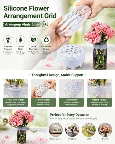Silicone Blossom Grid Flower Arranger, 2026 New Flexible Floral Stem Holder for Vases, Water Proof & Reusable Flower Grid for Easy DIY Arrangements (Clear-2PCS)