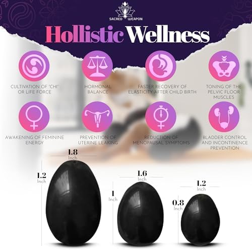 Kegel Weights for Women - Set of 3 Black Obsidian Eggs | Pelvic Floor Exercise Devices for Tightening, Postpartum Recovery & Prolapse Support | Huevo de Obsidiana Negra Yoni with String & Guide