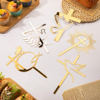 5 Pcs Gold Dove Cross Cake Toppers Acrylic Baptism First Communion Cake Decorations Supplies for Baby Shower Birthday Wedding Party Christian