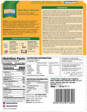 Ashoka Heat & Eat Rice 1932, Vegan Biryani Rice, All-Natural Instant Meals, Bombay Biryani, Kosher Certified Portable Lunch, Made from Aged Basmati Rice, Gluten-Free, No Preservatives, Pack of 5