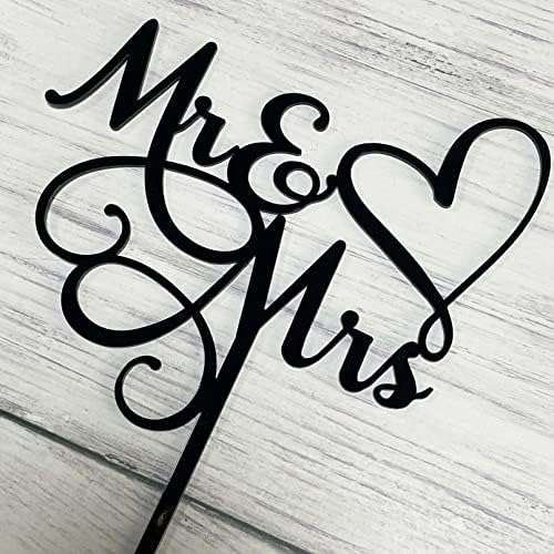 JIEEIN Mr & Mrs Cake Topper - Bride and Groom Sign Wedding, Engagement Cake Topper Decoration - Black Plastic