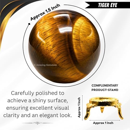 Amazing Gemstone Tiger Eye Crystal Ball with Stand - 1.5 Inches Crystal Sphere Meditation Balls for Witchcraft and Decorative Balls