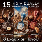 TartufLanghe Trifulot 15 Assorted Chocolate Truffles in Metal Gift Box - Italian Dark Chocolate Truffles with Piedmont Hazelnuts, White Cappuccino, and Creamy Milk Amaretto with Almonds - 3.80 oz
