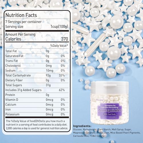 White Pearl Star Rods Sprinkles, Edible Pearls Sugar, 130g/4.58oz, White Sprinkles for Cupcake Decorating, Cupcake Toppers, Cake Decorations