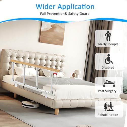 Bed Rails for Elderly Adults Safety, Folding Bedside Assist Rail Handle, Fall Prevention Guard Rail for Seniors, Fits King, Queen, Full, Twin, 37.7" x15.7"