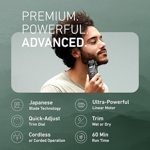 Panasonic Beard Trimmer for Men Cordless Precision Power, Hair Clipper with Comb Attachment and 19 Adjustable Settings, Washable, ER-SB40-K, 0.5-10mm lengths, 1 Pack