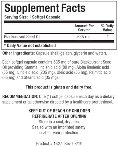 Biotics Research Blackcurrant Seed Oil 535 mg Natural Source of Gamma Linolenic Acid GLA 80 mg softgels, Supports Cardiovascular Health, Normal Tissue Repair, Immune System, Women’s Health 60 Capsules