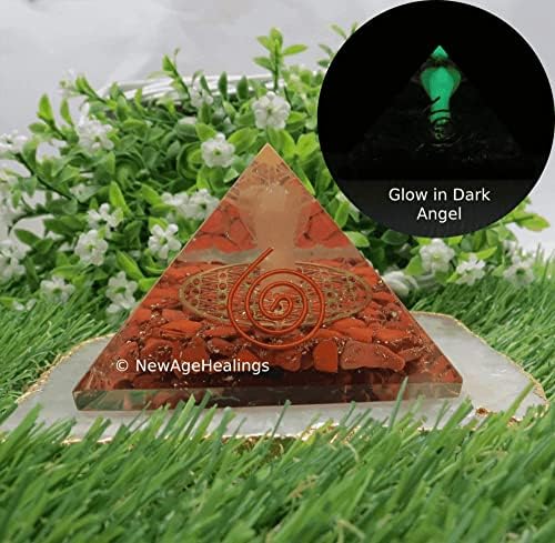 Amazing Gemstone Large Orgone Pyramid | Glow in Dark Red Jasper Pyramid Crystal | Angel Orgonite Pyramid | Organ Pyramids Positive Energy Healing
