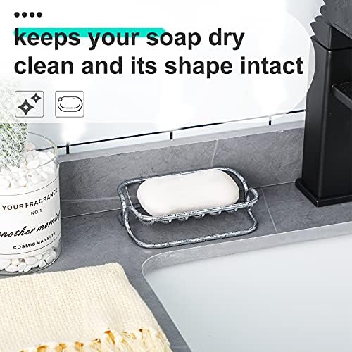 Patelai Soap Dish Stainless Steel Bathroom Bar Soap Holder for Shower Rust Proof Metal Self Draining Sponge Shelf Tray for Kitchen Sink(Classic Style)