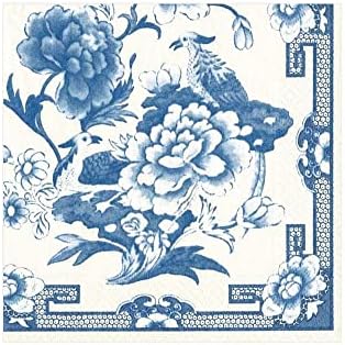 Entertaining with Caspari Cocktail Napkin, Blue and White, 20-Pack